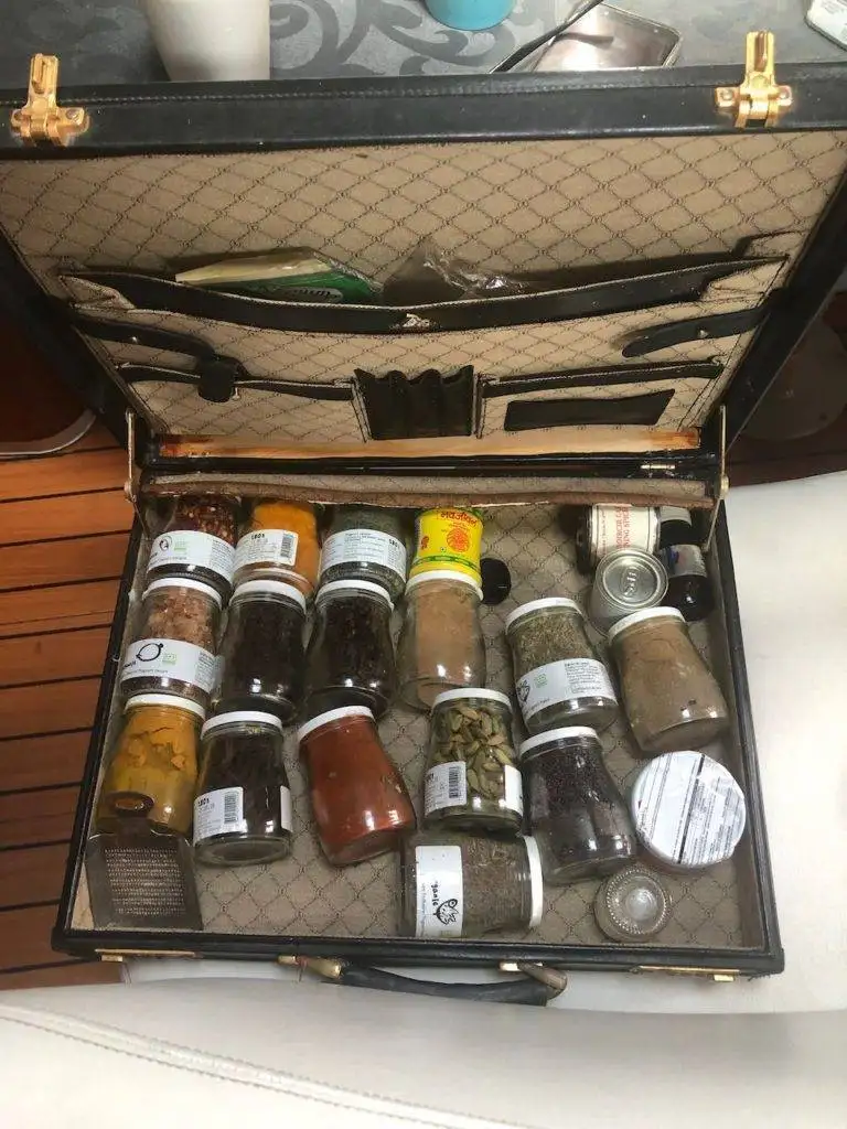 a briefcase filled with spices.
