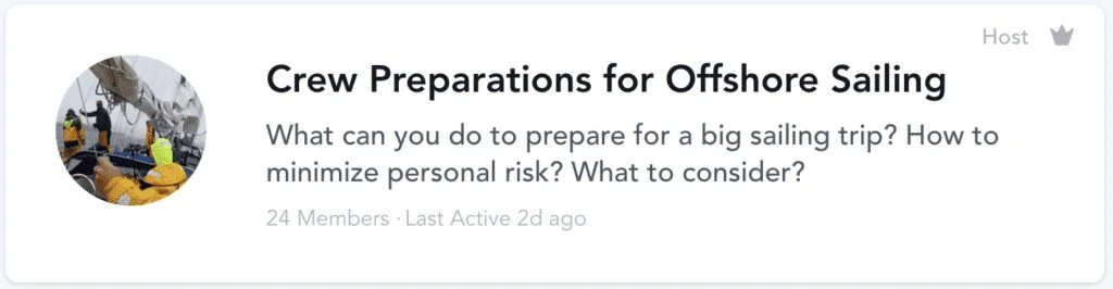 Crew preparations for offshore sailing, utilizing crew-resources.