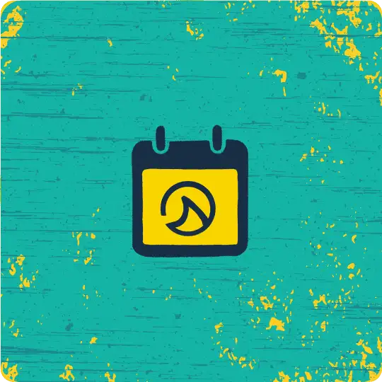 A calendar icon on a turquoise background showcasing an offshore sailing crew.