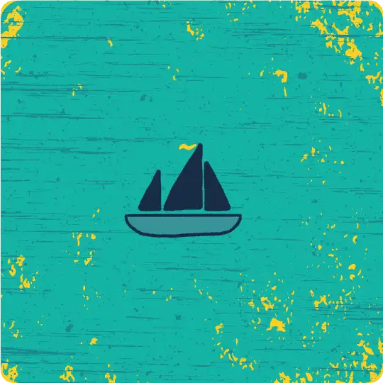 A sailboat icon depicting offshore sailing with a turquoise background.