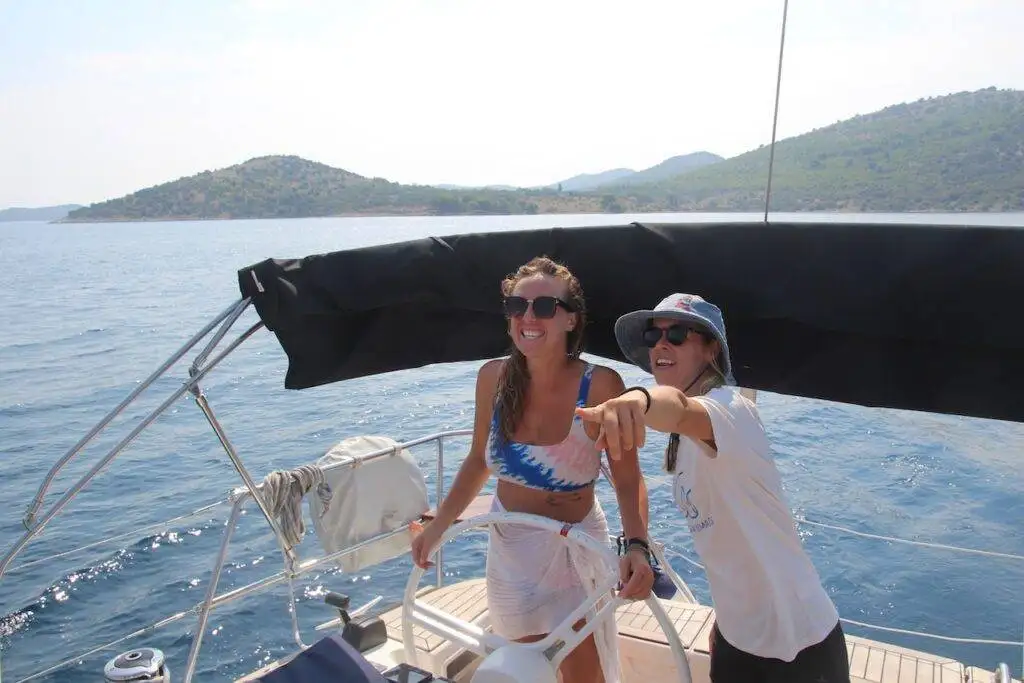 Two women on a boat.