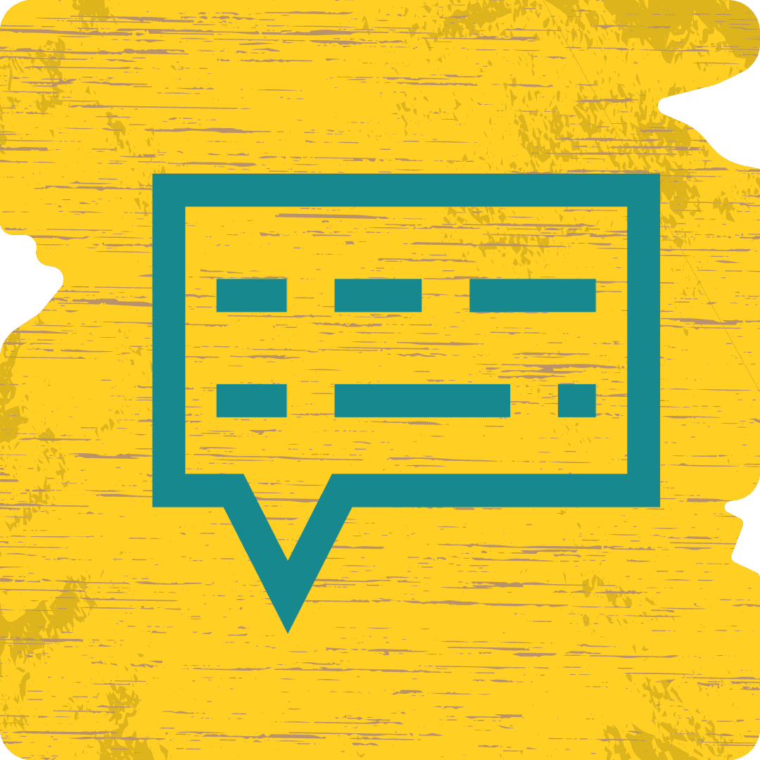 A speech bubble icon on a yellow background with a sailboat.