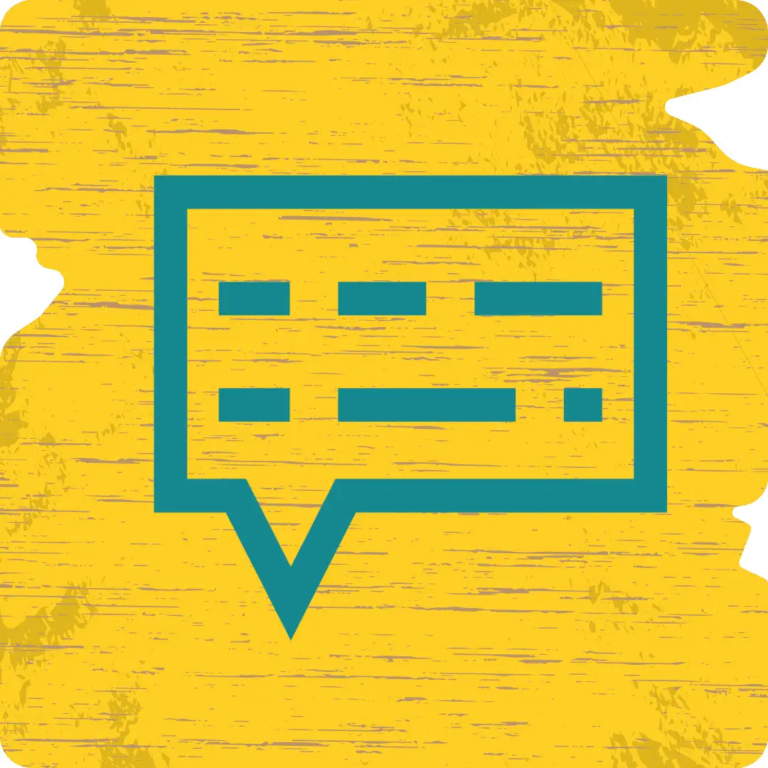 A speech bubble icon on a yellow background with a sailboat.