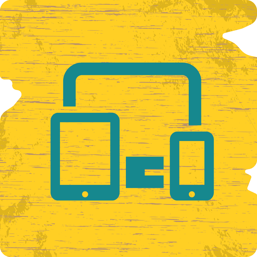 A blue and yellow icon depicting a phone and tablet, perfect for Travel By Sail.