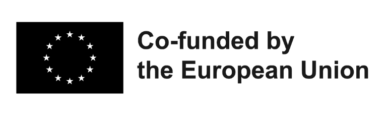 Black and white logo with the European Union flag and the text "Co-funded by the European Union" to the right, reflecting a commitment to sustainable sea travel.