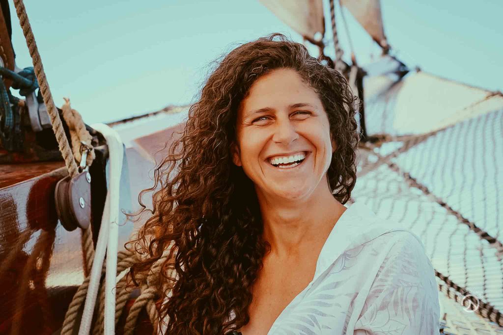 Nitya sailing the Atlantic Ocean as deckhand on SV Twister with Ocean Nomads