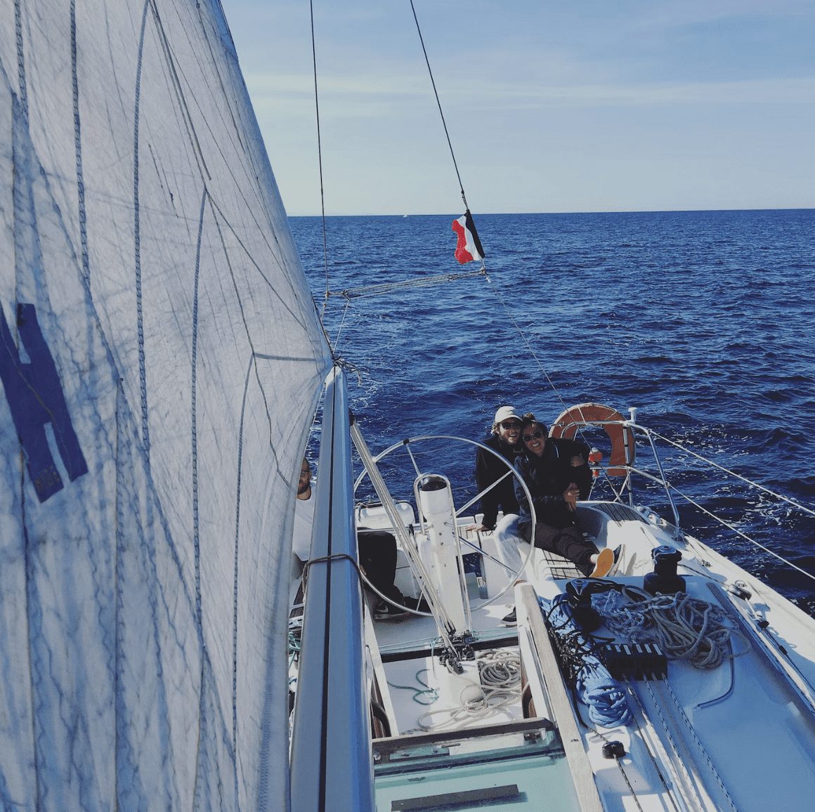 Angie's family sailing the Bay of Biscay on their way out of Europe