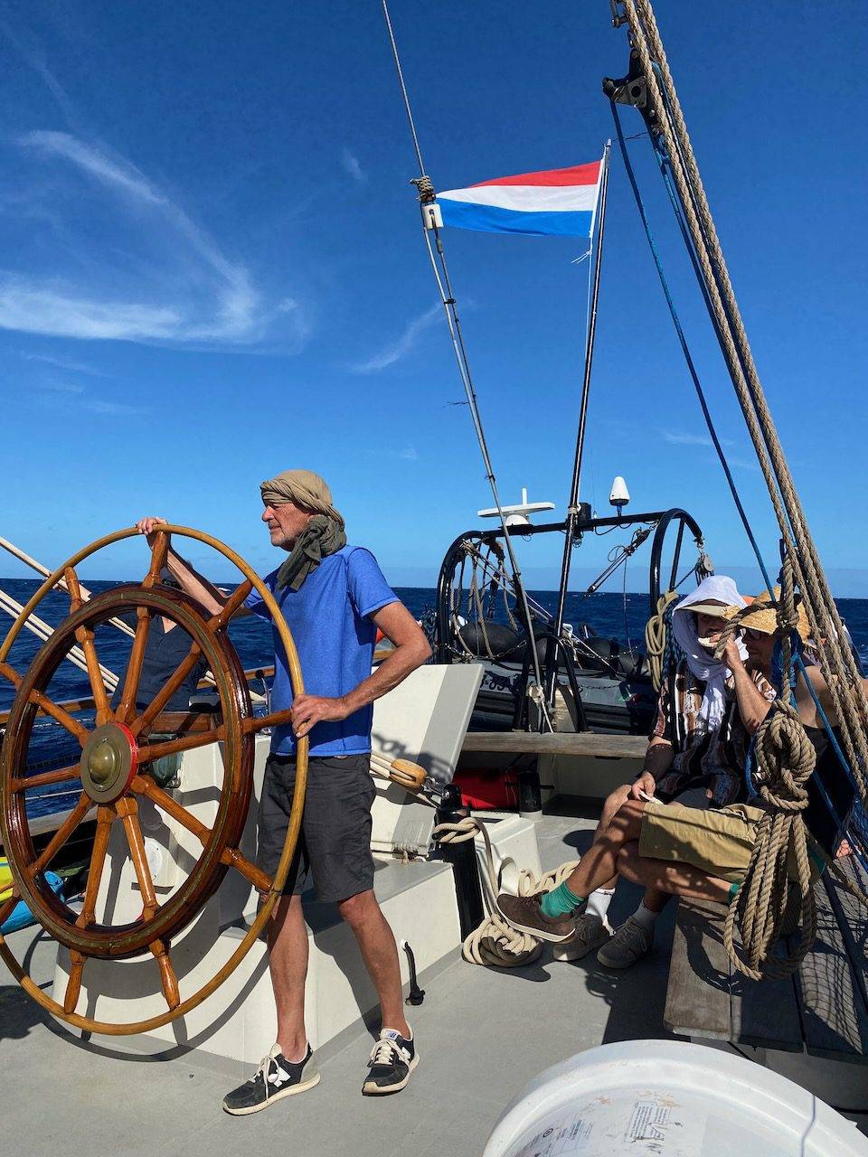 At the wheel on the trade wind route