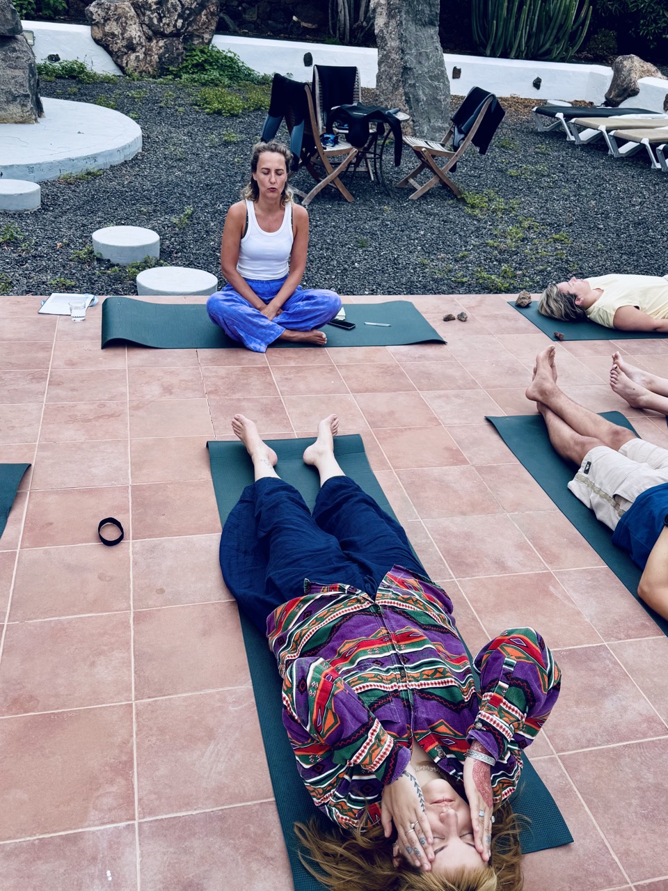 Breathwork session at the villa